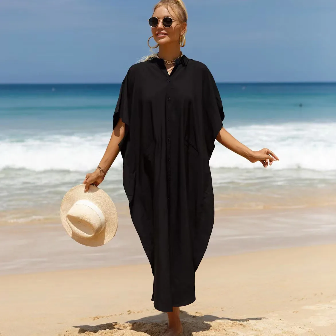 

Sun Protection irt Sle Beach CoverUp Swel Outerwear Cotton Material Ladies Swimwear Cover Ideal for Beach Sports