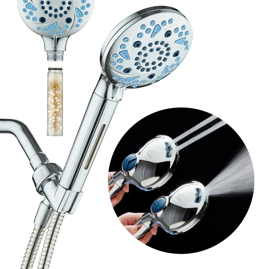 

3.0 High-pressure 10 setting Luxury Handheld Showerhead with Built-in Shower Filter 2-mode Power Wash and Antimicrobial Nozzles