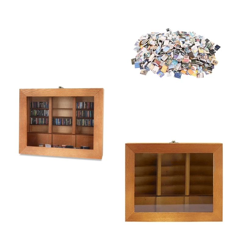 Shake Anxiety Bookshelf With 200Books Miniature Library Wooden Bookshelf Fidget Toys Shake Away Your Anxiety Creative A