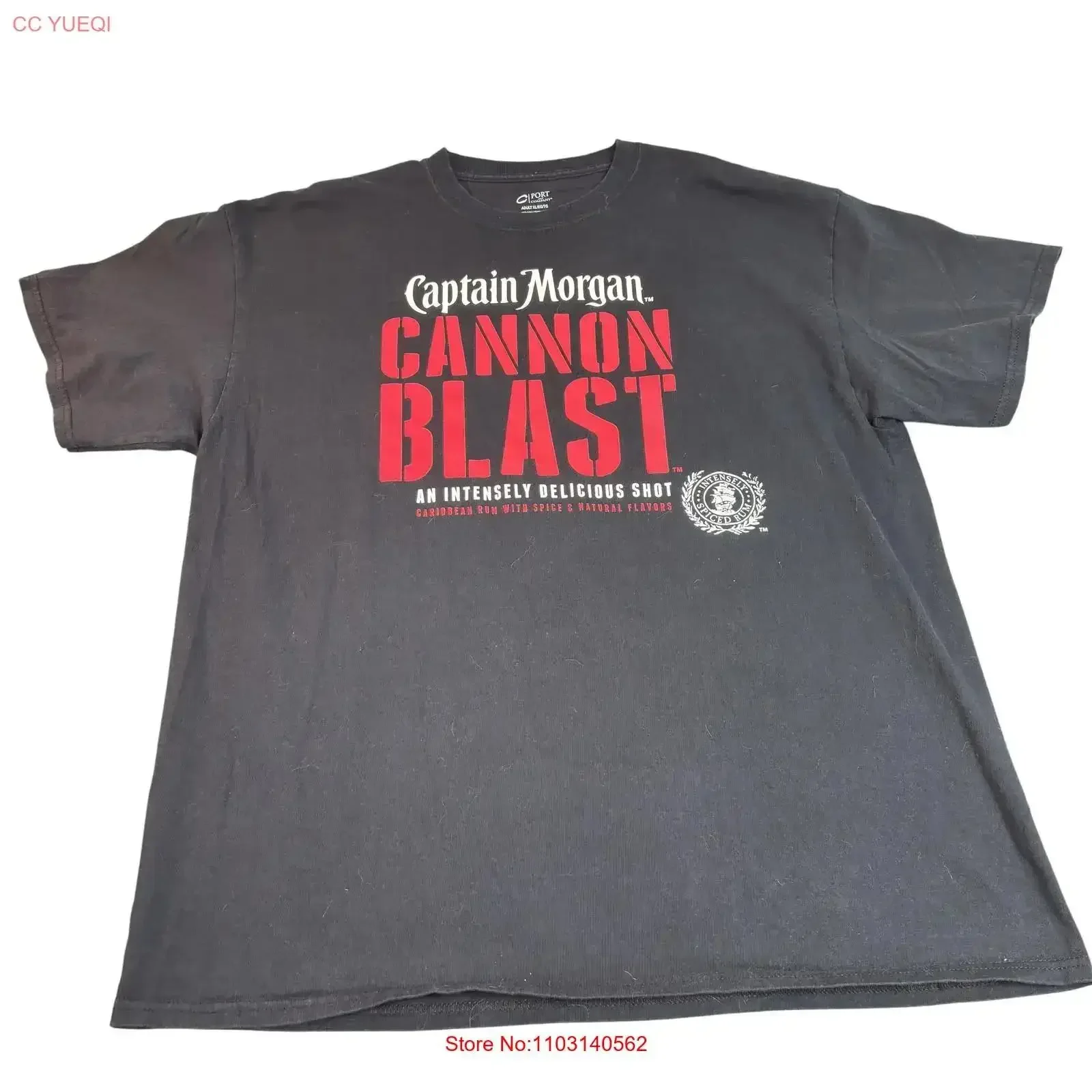 Captain Morgan Cannon BlasT T Shirt Mens Extra Large Black Promo Advertising Rum vintage Washed Slightly fashion Casual