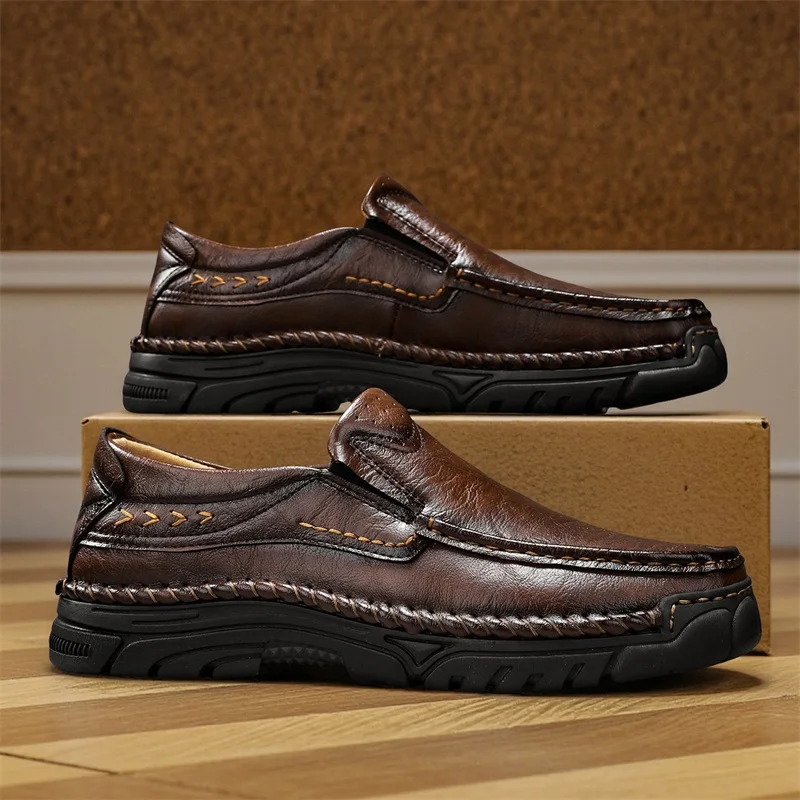 Men's Handcrafted Loafers All-Season Low-Top Casual Shoes Men's Comfortable Casual Oversized Footwear