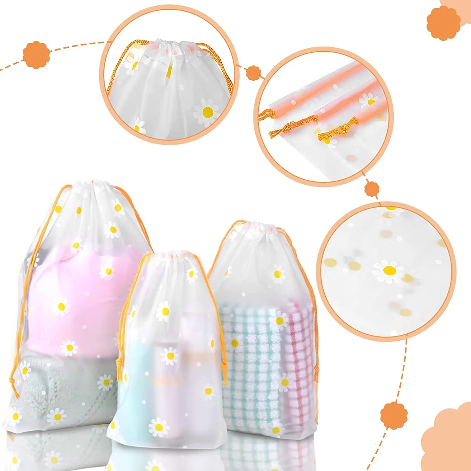 10PCS Waterproof EVA Daisy Storage Bags Drawstring Large Capacity Clothes Shoes Travel Organizer Portable Makeup Toiletry Bags