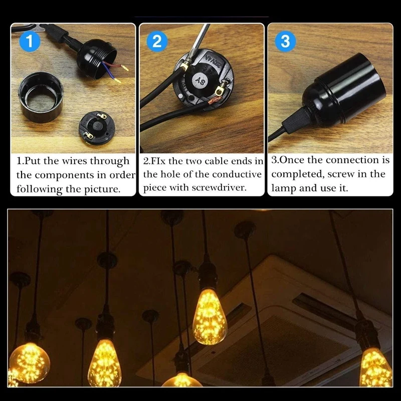 6-Pack Bakelite Lamp Holder E26/ E27 Light Socket Vintage Bulb Socket ES Screw Lampholder For Ceiling/Pendent/Floor