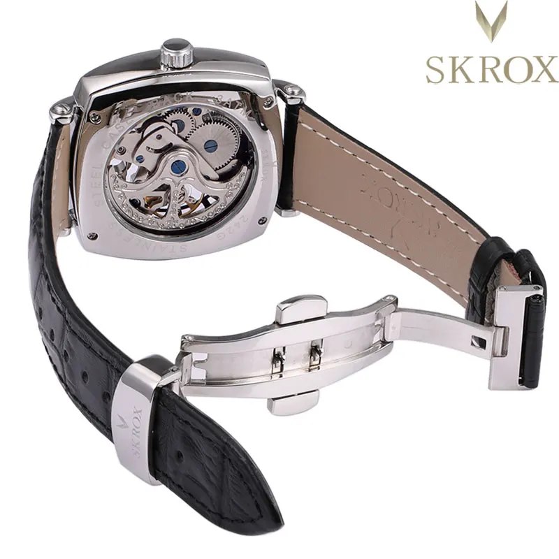 SKROX Square Skeleton Automatic Movement Elegant Man AAA Watch Mechanical Male Wrist Watches Original High-End Luxury Clockwork