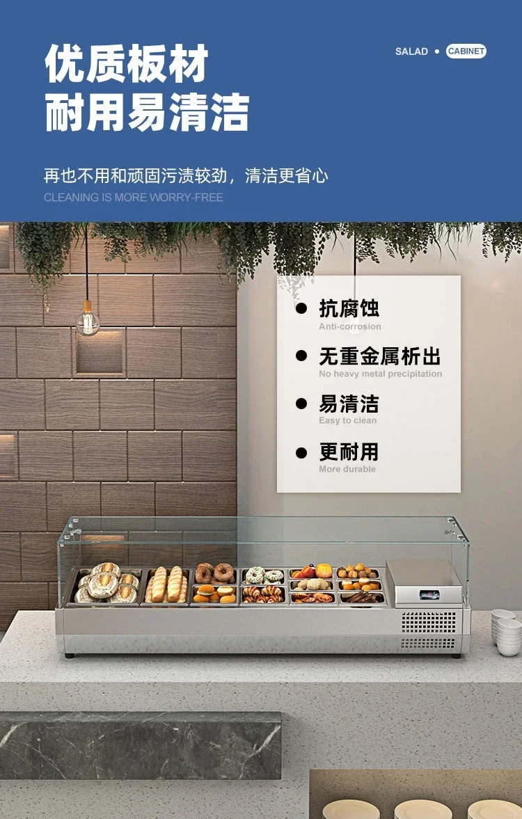 Commercial Desktop Salad Counter Refrigerated Display Cabinet Flip Cover Fresh Pizza Dessert Glass Cabinet Refrigerator