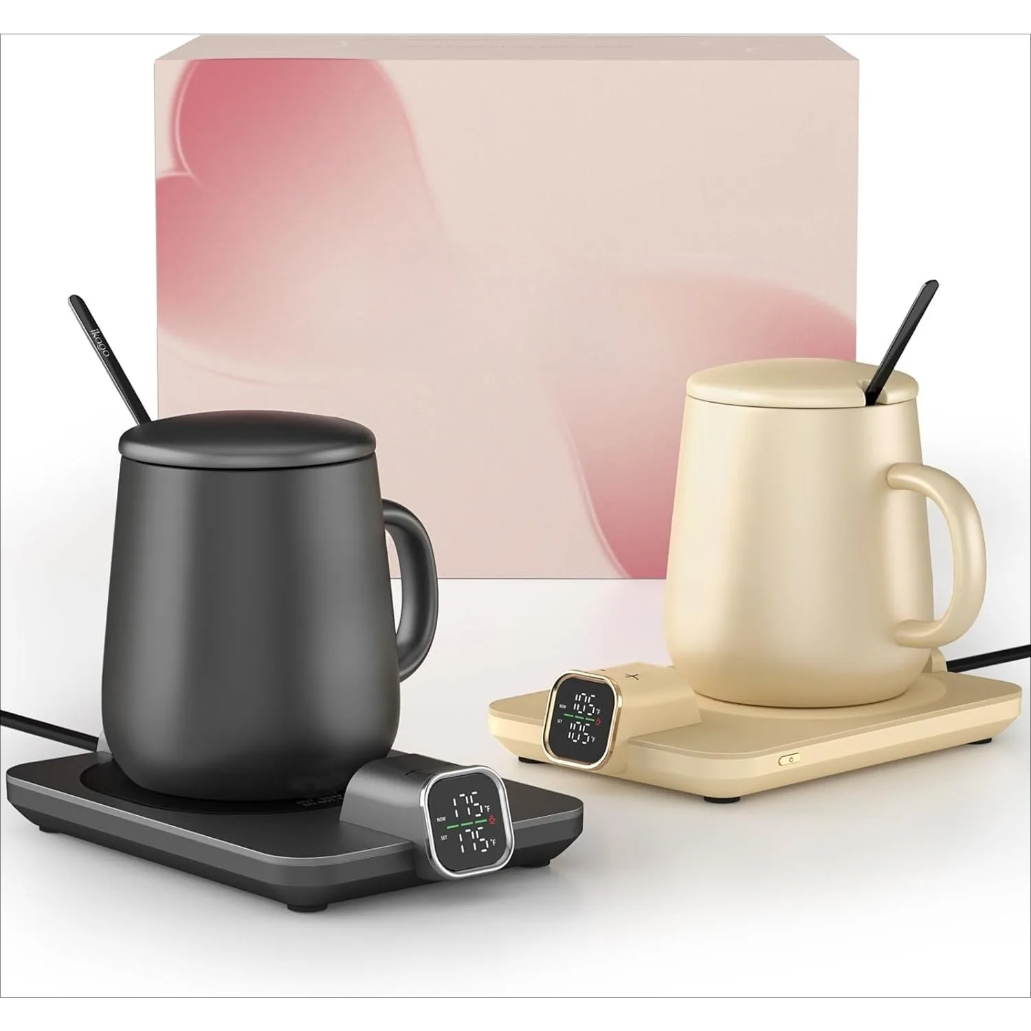 Set scaldatazze e tazze da caffè riscaldati da 2 pezzi - Piatto scaldatazze riscaldato Spegnimento automatico, 1 ° Piastra scaldavivande elettrico F Precise