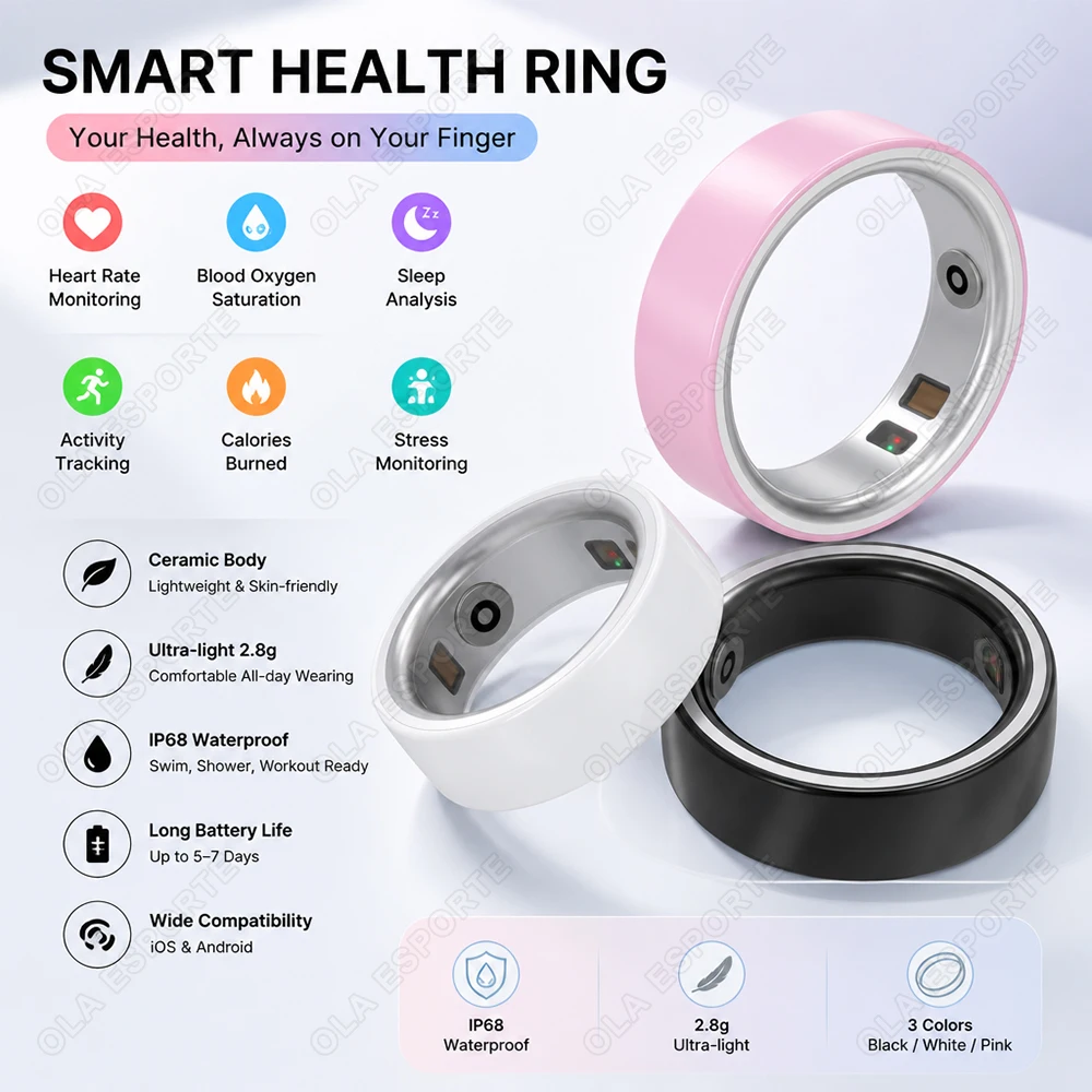 Blood Pressure Monitor - Ceramic Smart Ring Heart Rate Blood