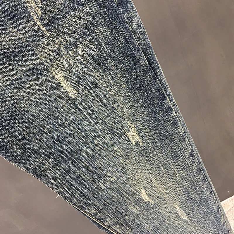 2024 New Man Pants Fashion Soild Classical Small Foot Men\'s Jeans Streetwear Biker Skinny Zips Blue Cacual Long Denim Trousers