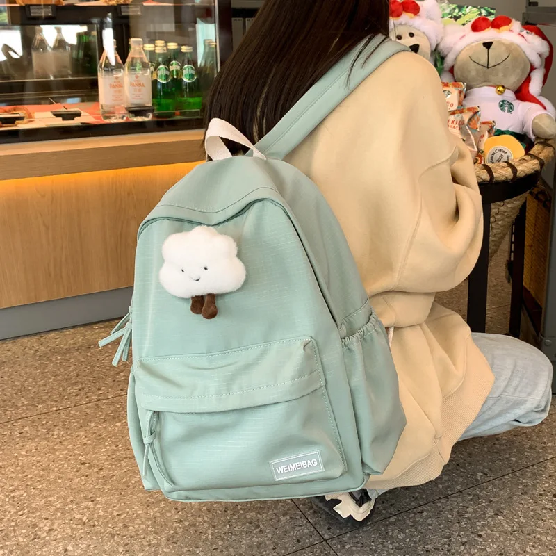 Candy Color Nylon Female School backpack Large Solid Color Travel Bag College Schoolbag Female Laptop Back Pack Mochilas