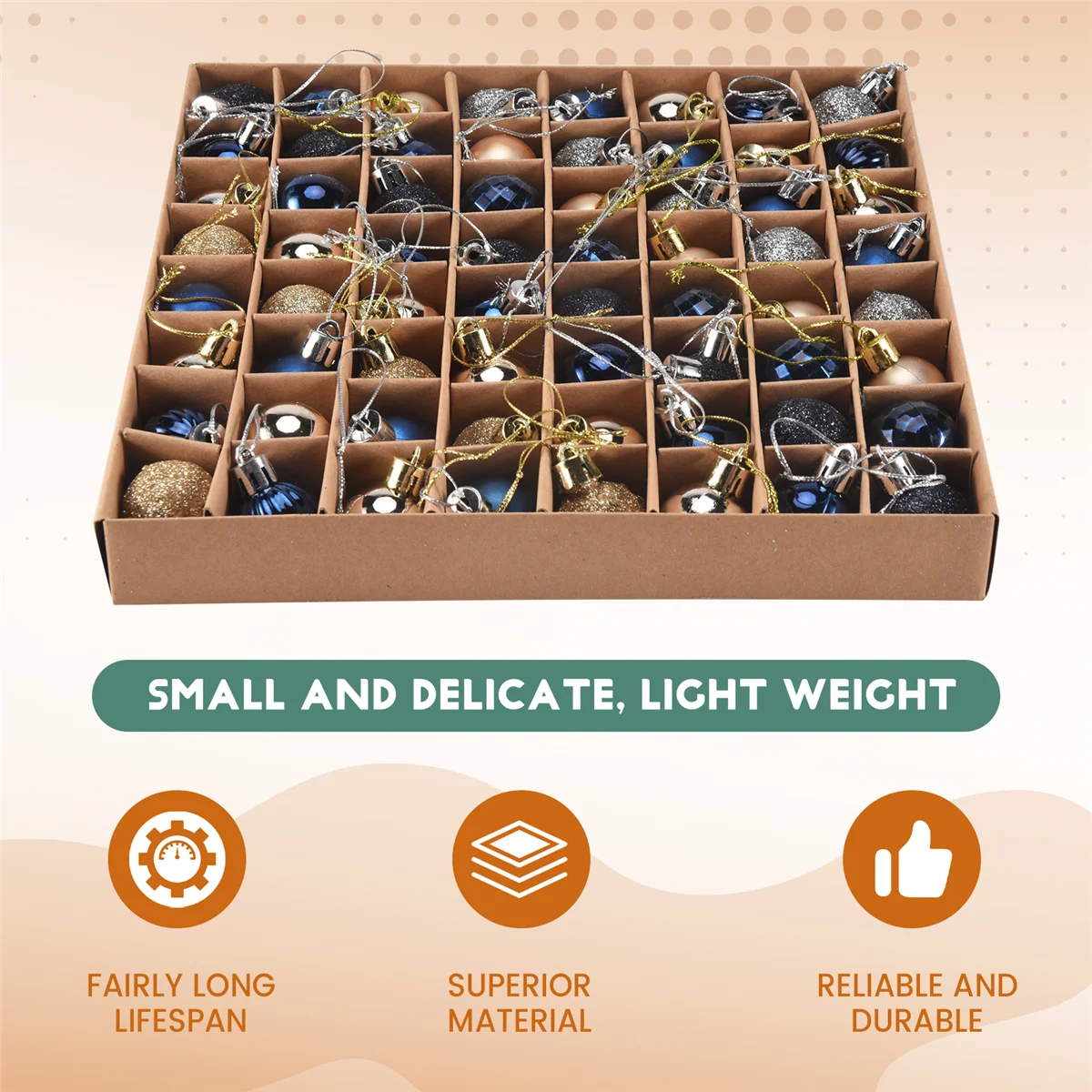 64 Pcs Multipurpose Christmas Ornaments Christmas Gifts Christmas Tree Balls -Blue Gold TQ