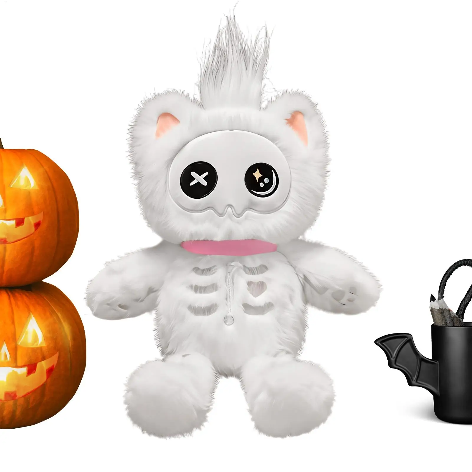 Halloween Cat Stuffed Animal 39cm Cute Skeleton Soft Stuffed Home Decor Funny Plush Dolls Table Ornament For Bed Sofa Bookshelf