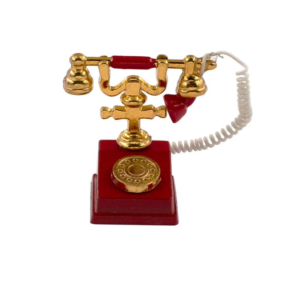 

1/12 Dollhouse Miniature Accessories Mini Alloy Antique Telephone Simulation Furniture Retro Model Toys for Doll House Decor