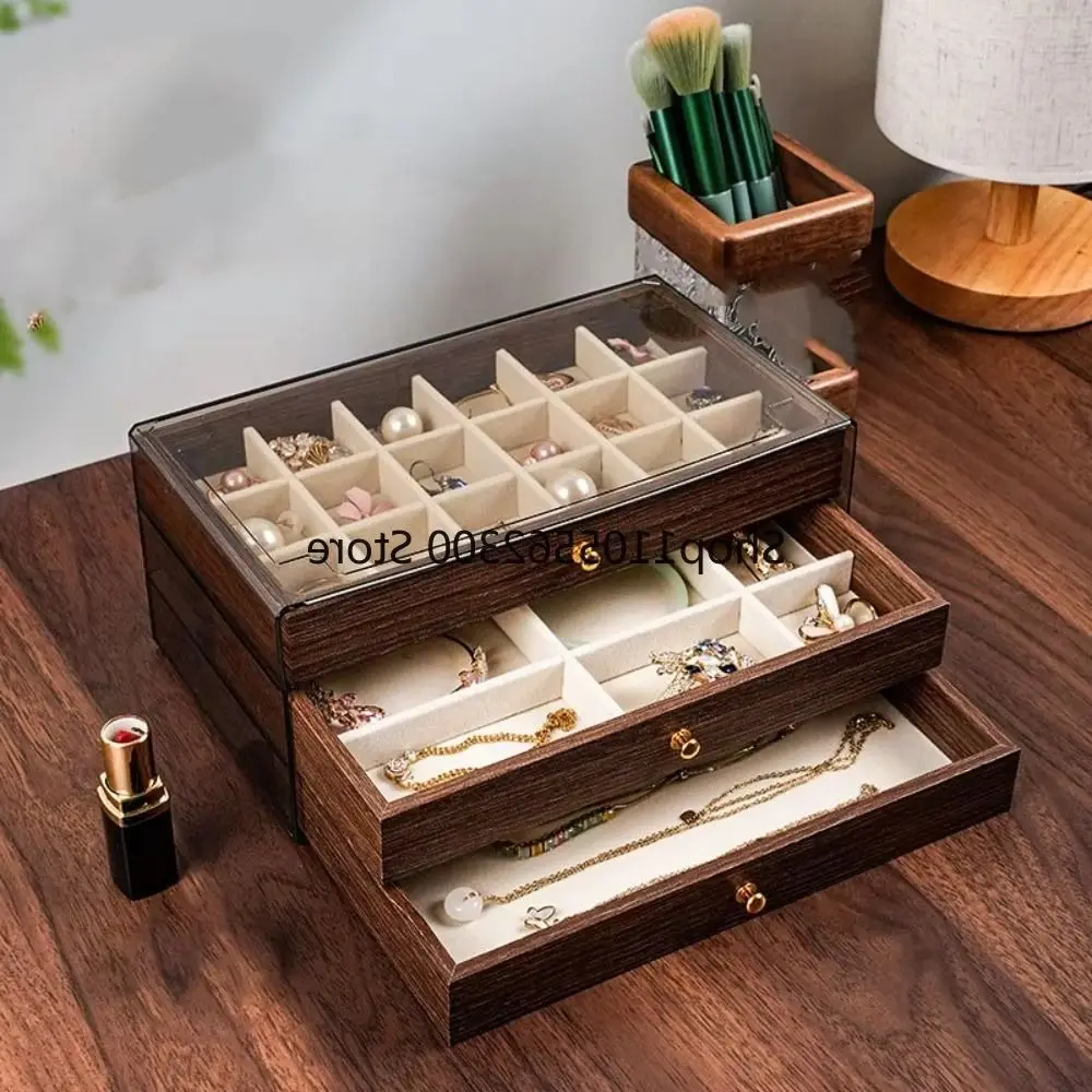 Multi-Layer Wooden Jewelry Box with Transparent Window for Rings Necklaces Storage Case Organizer for Bracelets And Earrings