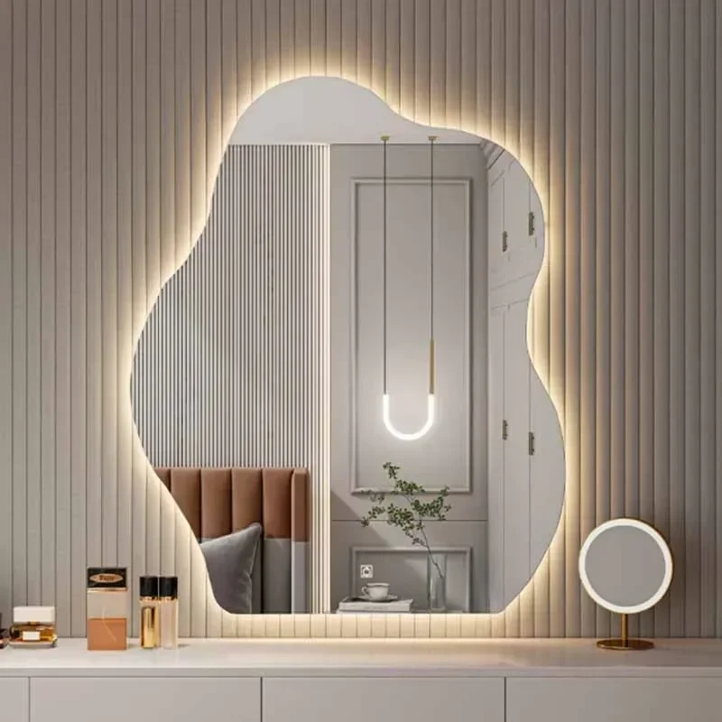 Dressing Table Makeup Mirror Led Light Irregular Vanity Mirror Luxury Bedroom Espejo Maquillaje Luz Room Decoration Aesthetic