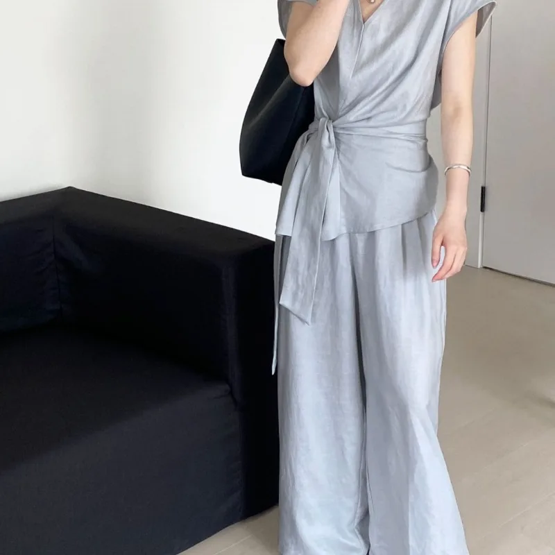 Extravagant Daughter Wear Suit Korean New Strap Sleeveless Shirt Wide Leg Pants Two-piece Set Old Money Style Suit Temperament