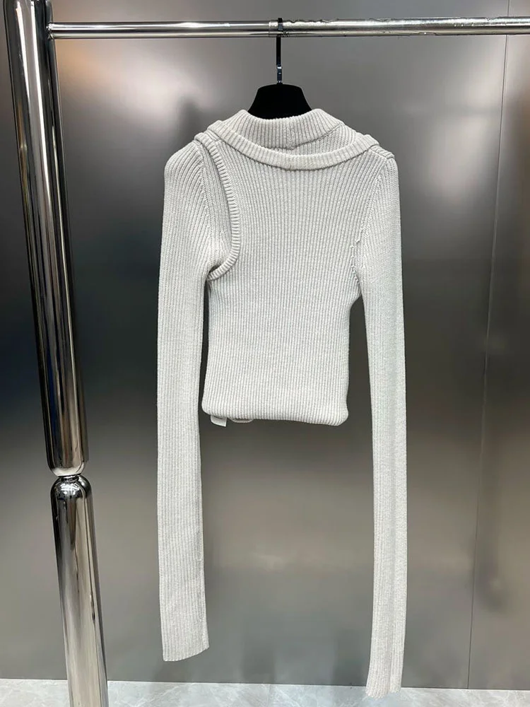 DEAT Fashion Beautiful Simple Hollow Out Design Knitted Pullover Women's Slim O-neck Long Sleeve Sweater 2024 spring 11P01367