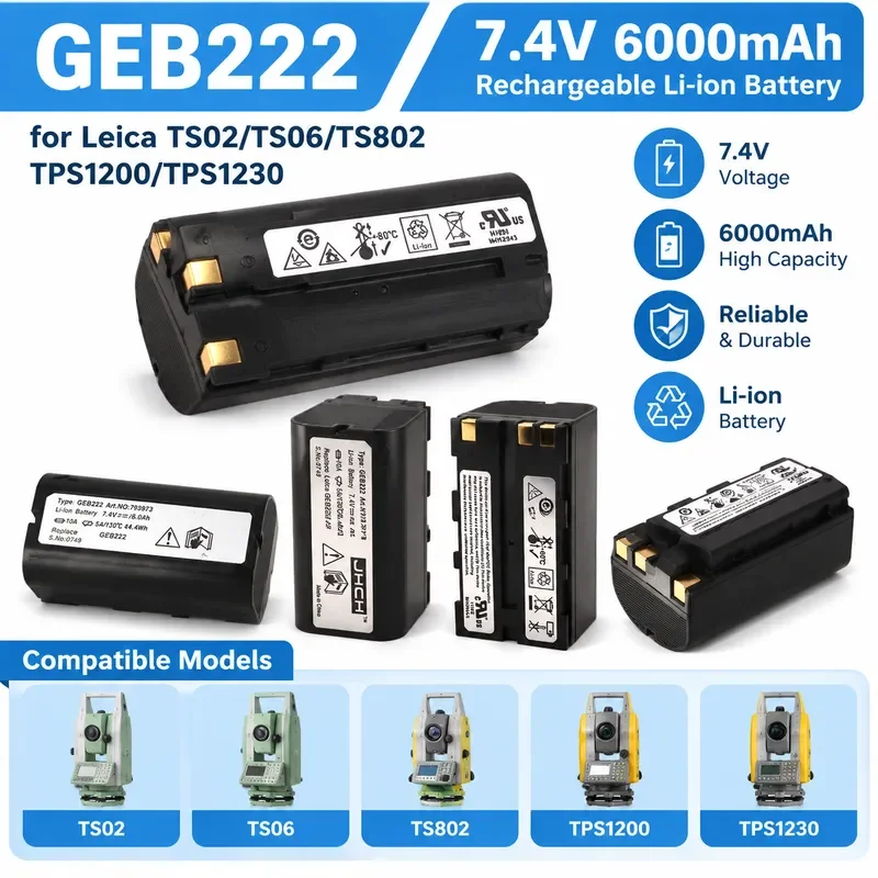 New 7.4V 6000mAh GEB222 High Capacity Battery for TS02/TS06/TS802/TPS1200/TPS1230 Total Stations