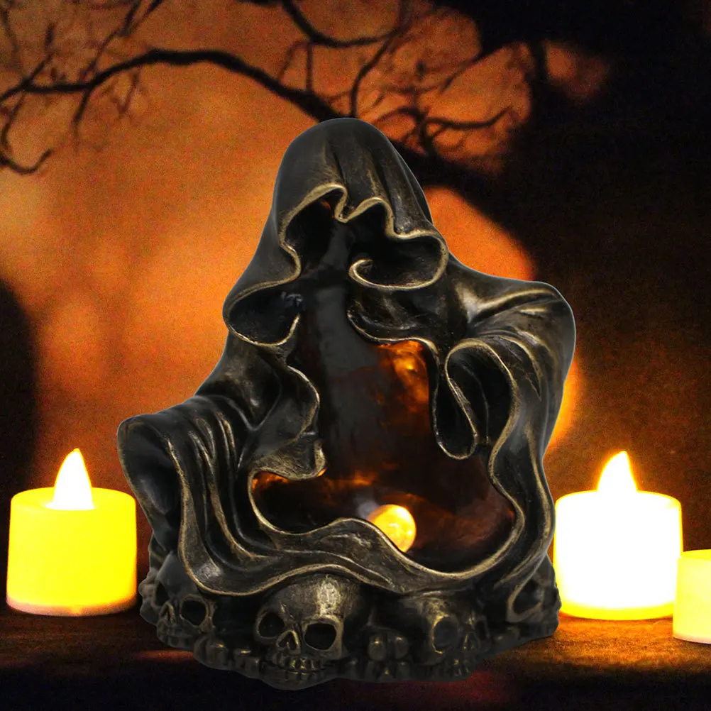 

1pcs With Lamp Halloween Ghost Lamp Ornament Skull Decoration Garden Sculpture Spooky Party Decor Glow Ghost Statue