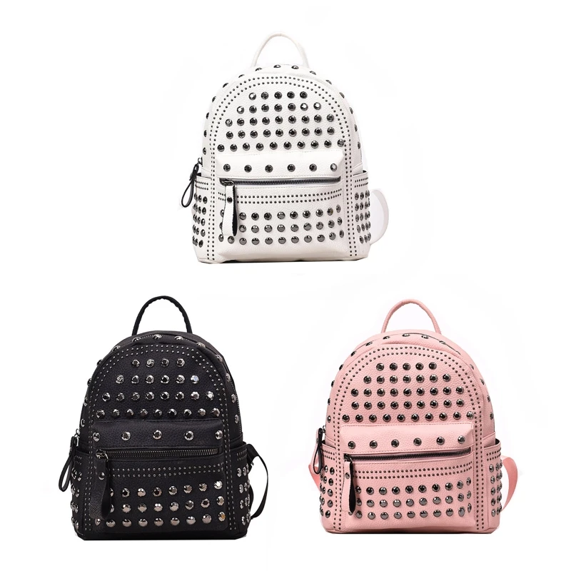 

Vintage Leather Backpack Satchel Rivet Studded School Bag for Outdoor Activities