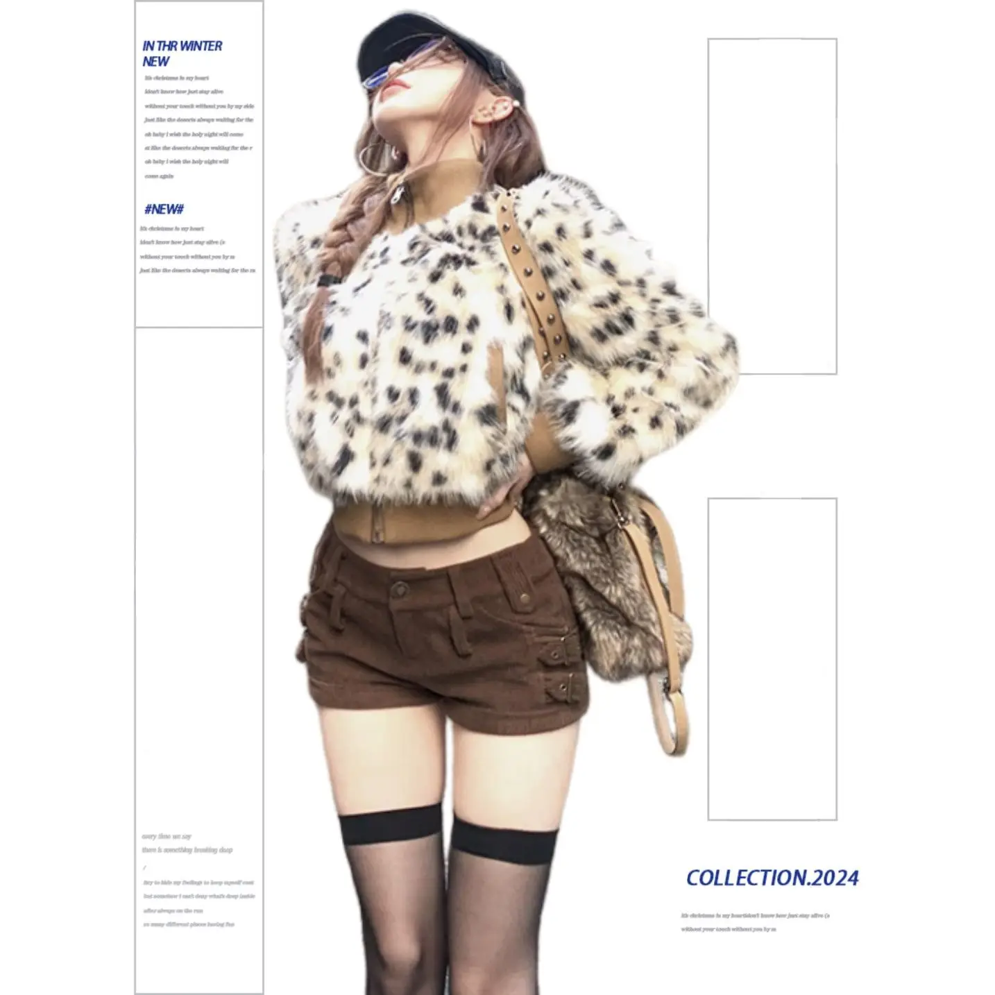 여성용 레오파드 프린트 패치워크 숏 봄버 재킷 두꺼운 폭스 퍼 대비 색상 스탠드 칼라 코튼 코트 지퍼 카디건 탑스