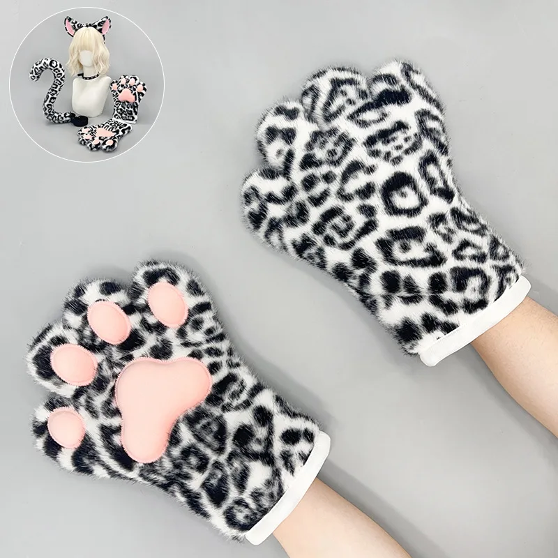 Handwork Little Leopard Cubs Ears Tail Paw Gloves Furry Fandom Animal Fursuit Ear Headband Tails Cosplay Props