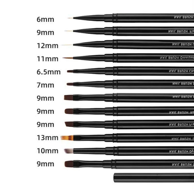 12 Stijl Zwart Metalen Handvat Nail Art Pen Borstel Kleurpen Ronde Lichttherapie Pen Halo Pen Nageltekenpen Bloem Pen