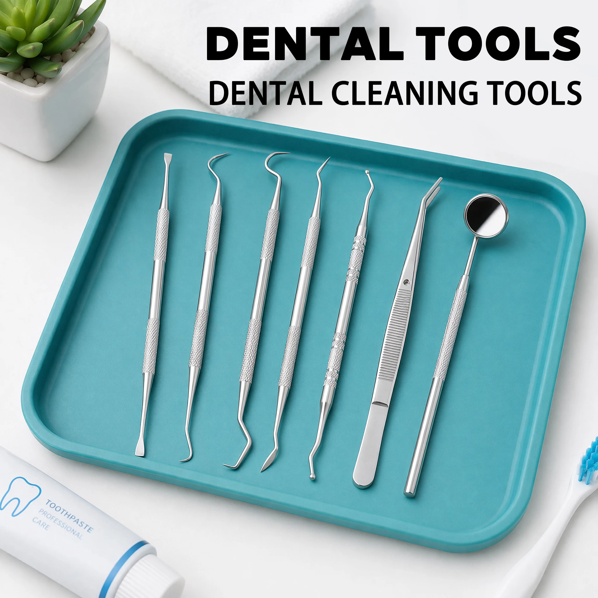 1pc Dental Hygiene Tools Set Stainless Steel Tooth Cleaner Plaque Remover Mouth Mirror Tartar Scraper Teeth Cleaning Tools