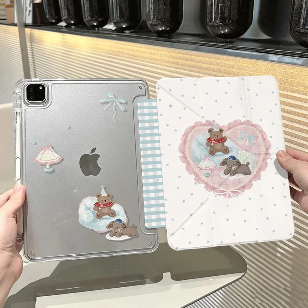 Cute Star Love Bear Tablet Case For iPad Pro 11 12.9 13 A16 M2 M4 M3 M5 Shell 9.7 10.2 5/6/7/8/9/10/11th Mini Air 3 4 5 6 Cover