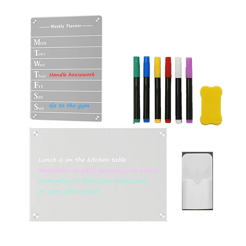 2 PCS Clear Acrylic Dry Erase Board Acrylic Dry Erase Board For Fridge, 12X8inch Magnetic Weekly Meal Planner