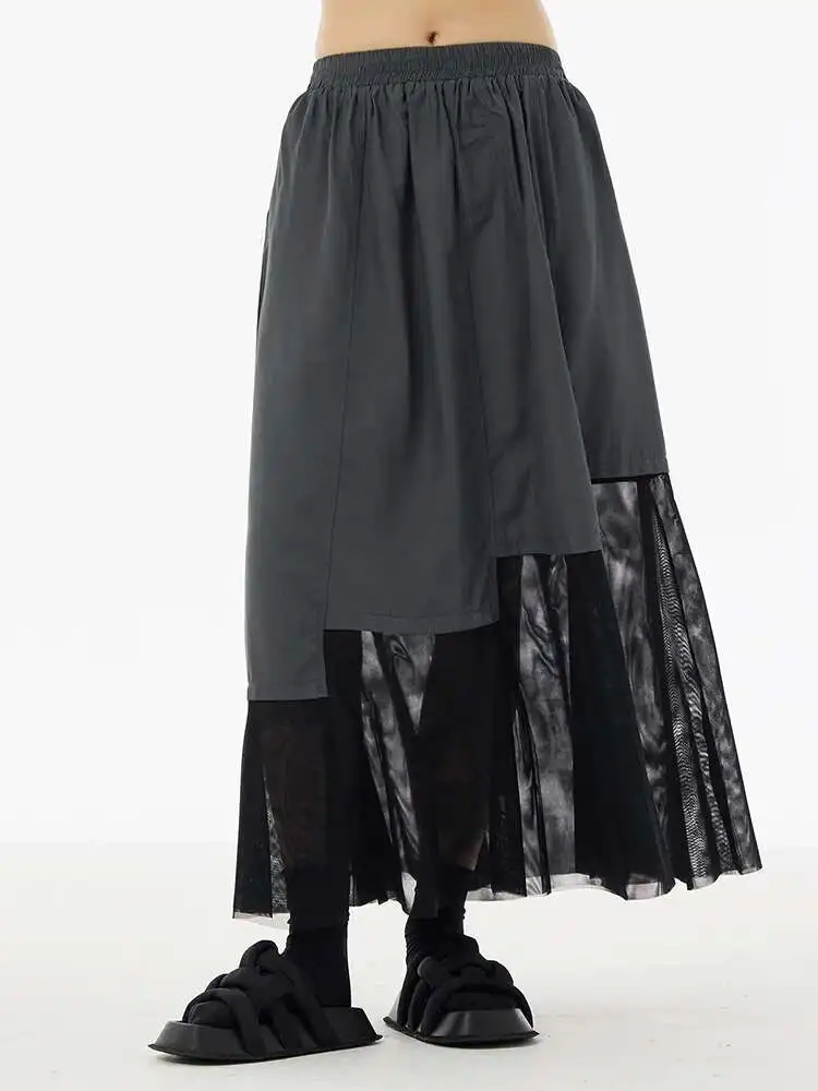 

Серая сетчатая юбка трапециевидной формы с высокой эластичной резинкой на талии и карманами, женская модная новинка весны и осени