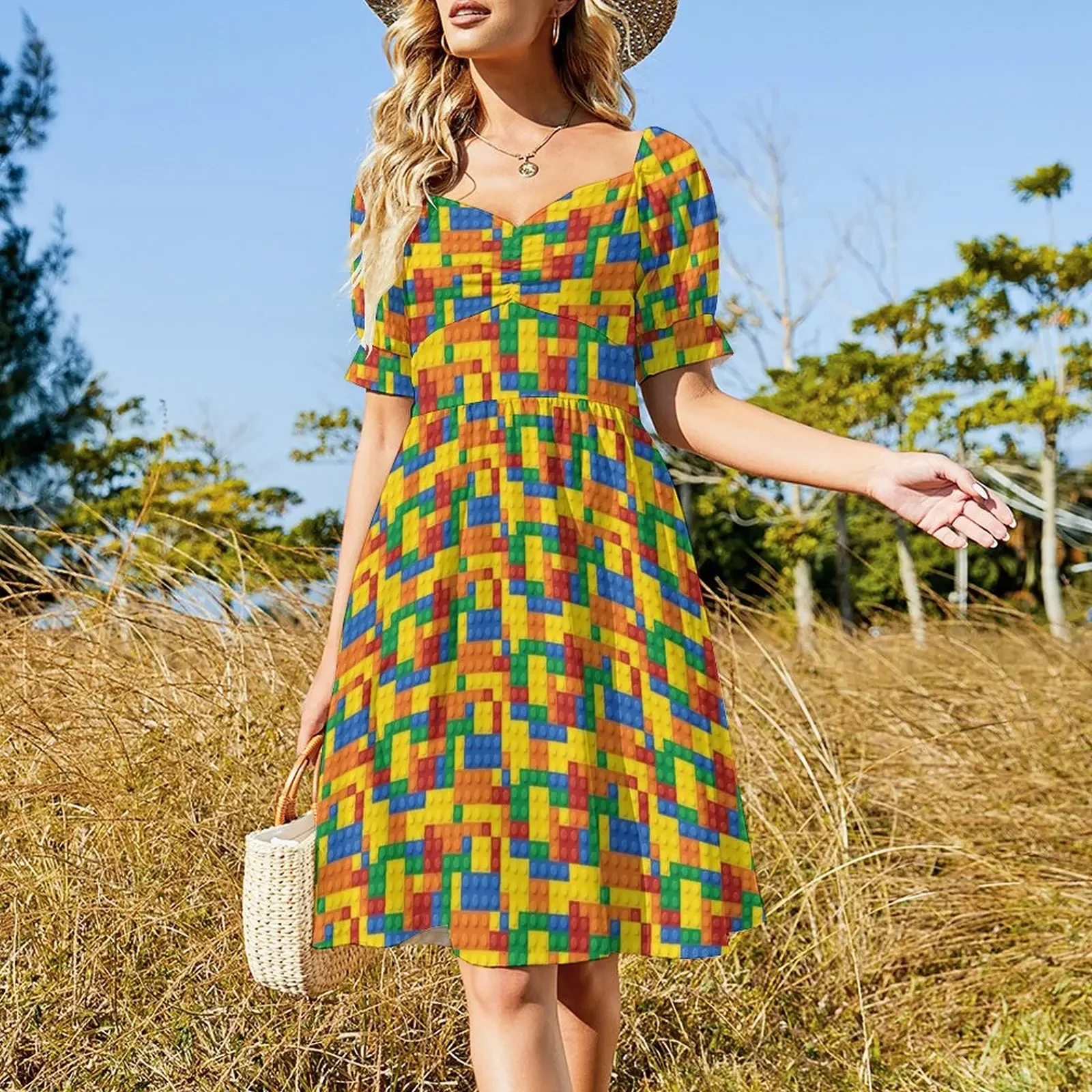 Color Building blocks Short-Sleeved Dress Female dress dresses for woman 2025 Women's summer long dress for women summer