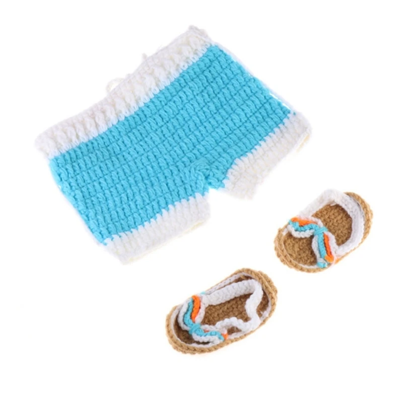 

Colorful Newborn Photography Props Baby Knitted Short Pants with Shoes Baby Hundred Days Photography Clothing Durable