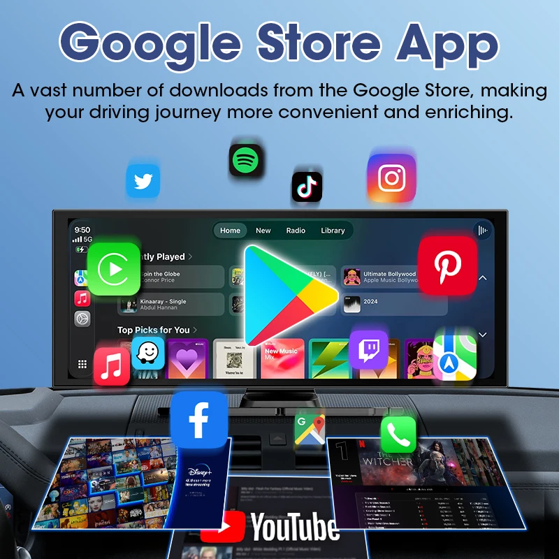 Jansite 11.26 "أندرويد 13 4G + 64G مشغل سيارة CarPlay أندرويد شاشة تلقائية نظام تحديد المواقع والملاحة واي فاي دعم Tiktok Youtube Netflix TPMS