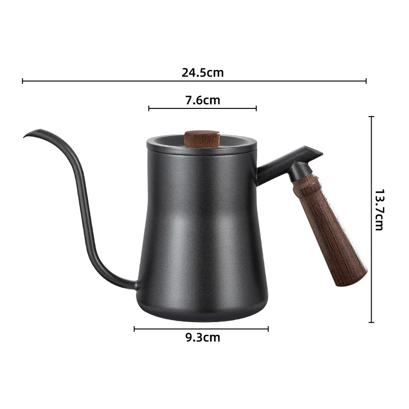 600ml Stainless Steel Gooseneck Kettle with Wooden Handle for Hand Drip Coffee and Pour Over Tea Brewing Professional Barista