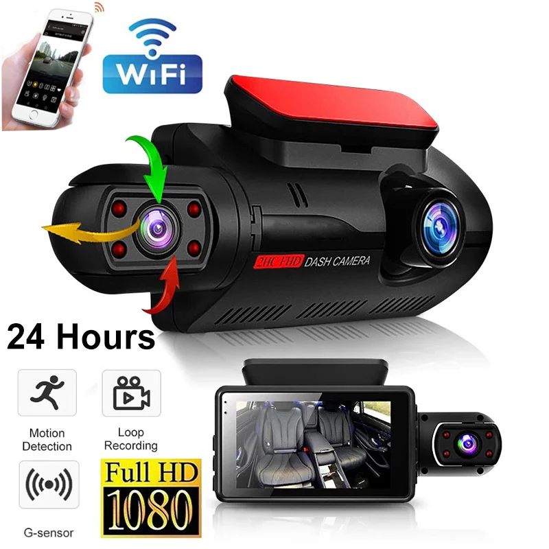 

Car DVR Motion Detection Dash Cam With WIFI Drive Recorder G-Sensor Front Camera for Car 1080P Video 3.0inch Dual Dashcam 2 Lens