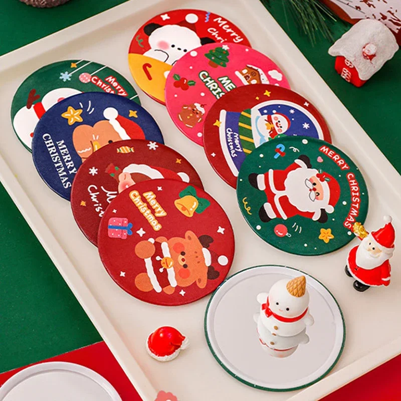 Cartoon Christmas Mirror Student Dormitory Portable Mini Makeup Mirror Small Gift Children's Handheld Small Round Mirror