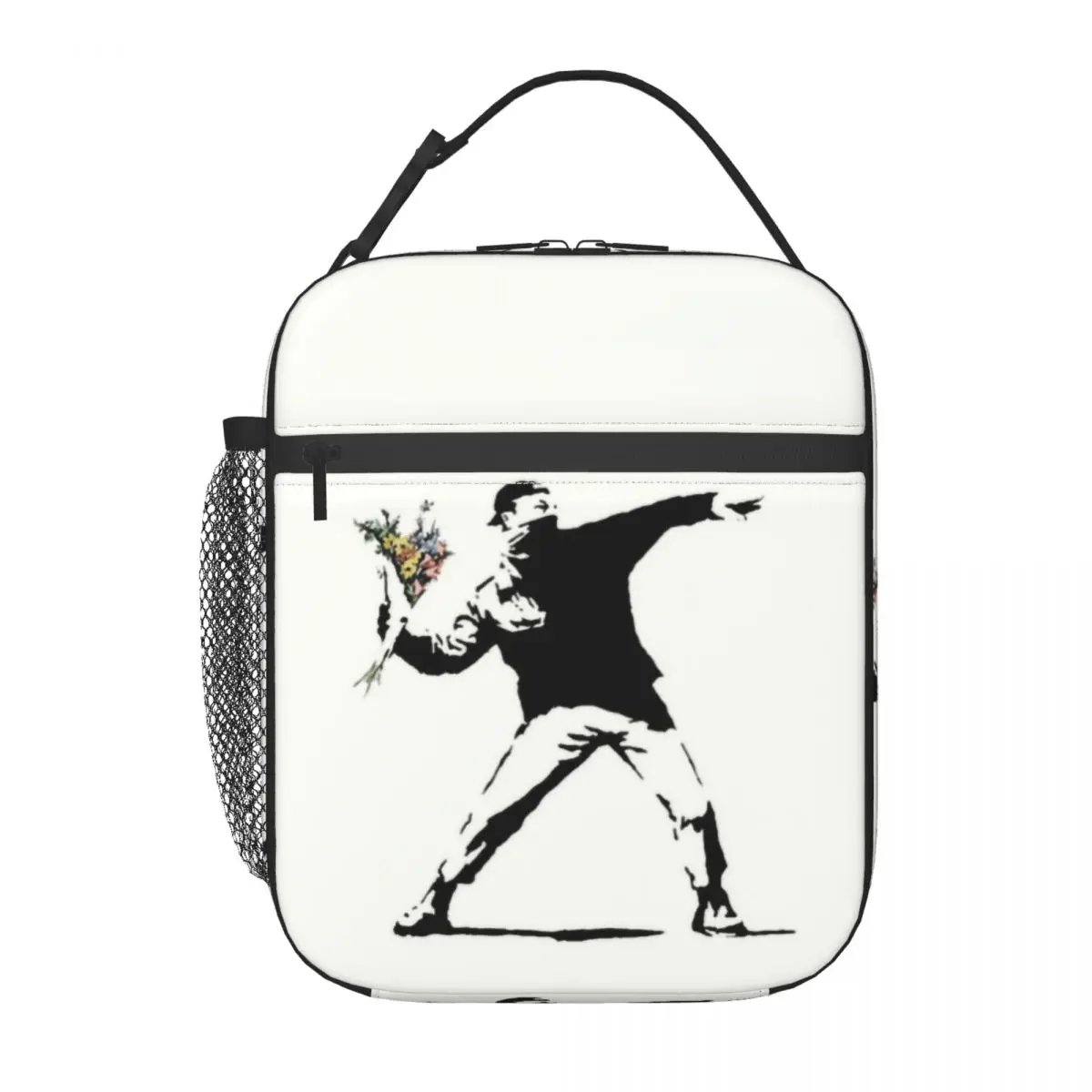 Banksy Rage Flower Insulated Lunch Bag for Outdoor Picnic Flower Bomber Waterproof Cooler Thermal Bento Box Women Kids