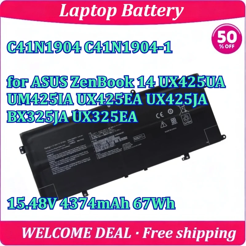 

New C41N1904 C41N1904-1 for ASUS ZenBook 14 UX425UA UM425IA UX425EA UX425JA BX325JA UX325EA Laptop Battery 15.48V 4374mAh 67Wh