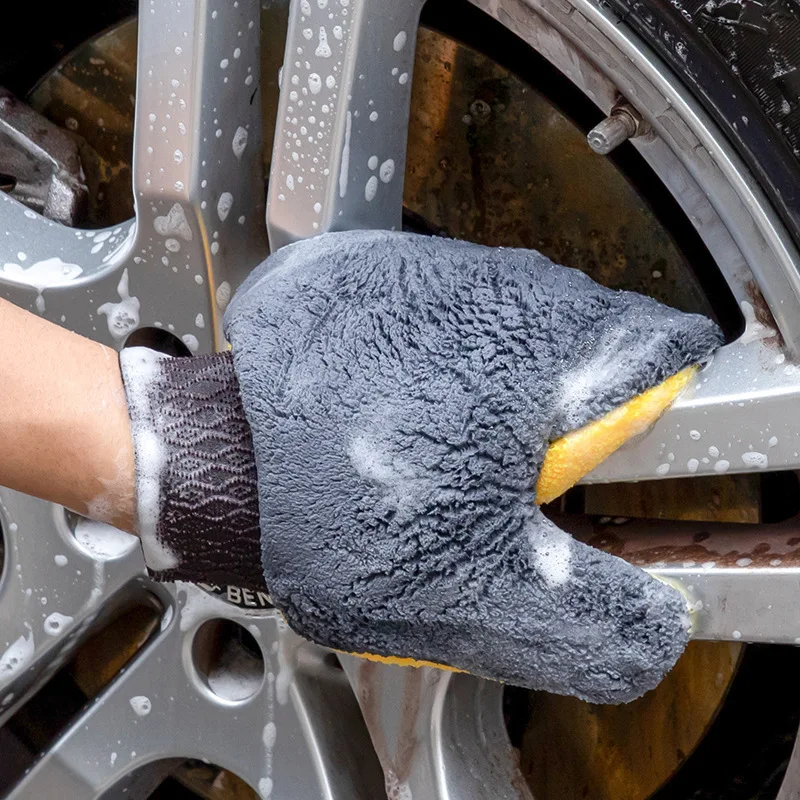 Microfiber Car Wash Glove Double Sided Thickened Coral Fleece Car Detailing Cleaning Mitt Auto Care Tool