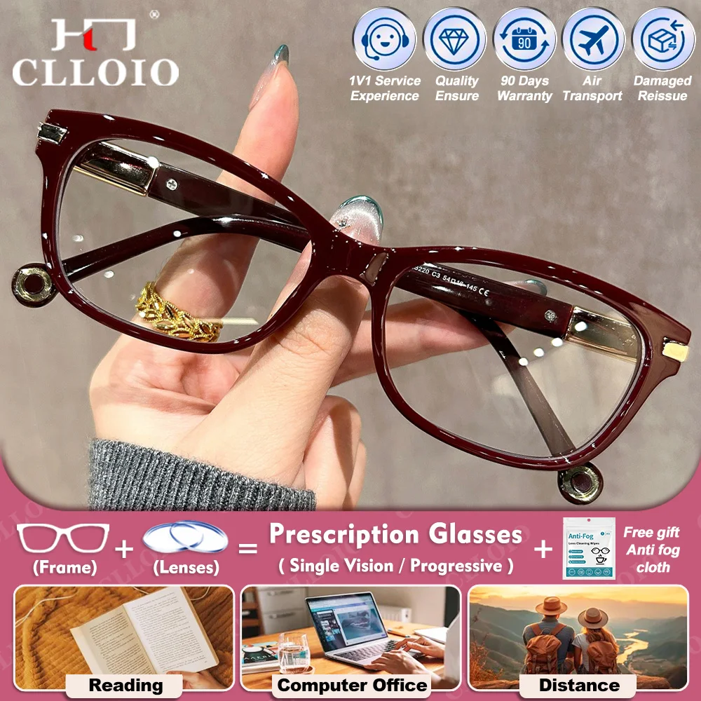 

CLLOIO Retro Anti Blue Light Reading Progressive Prescription Glasses Women Simple Myopia Student Computer Protection Eyeglasses
