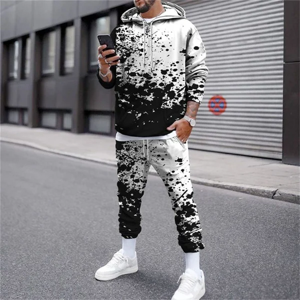 Autumn Winter Male Hoodie Jogging Tracksuit 3D Print Color Graffiti Hooded kids Sweatshirt Sets Men Hoodies Two Piece Sets