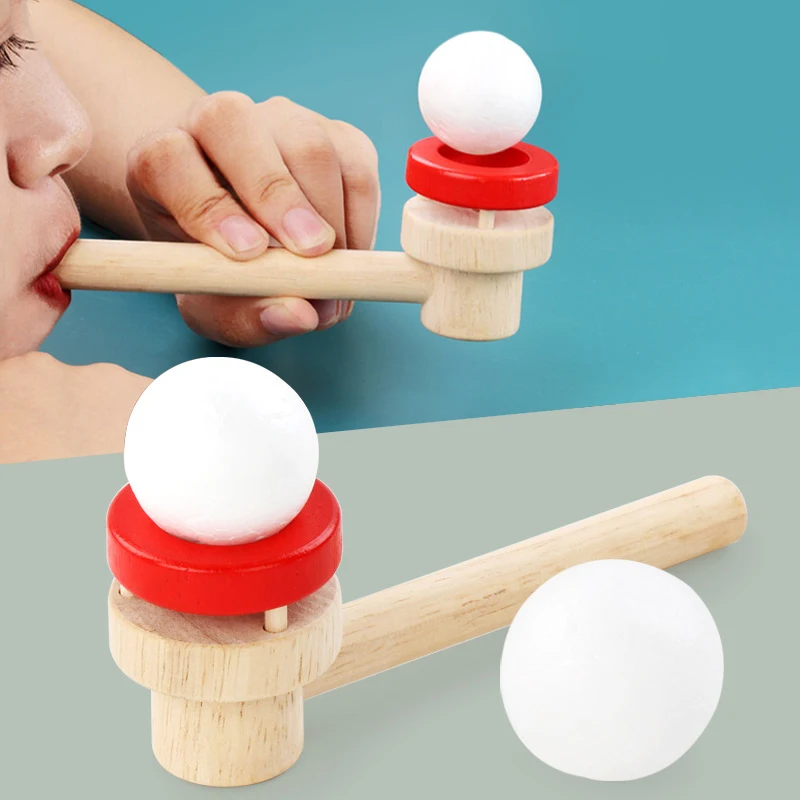 Wooden Suspension Ball Blower Children's Puzzle Parent-child Games Training Lung Capacity Toys Floating Blow Pipe Balls Game