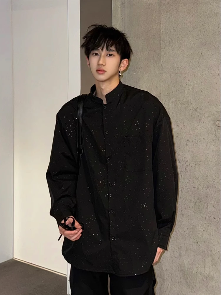 

Korean Sle Men's Long Sve irt Trendy Design Sensation High-End Feeling 2024 New Model Casual Faion Polyester Fiber