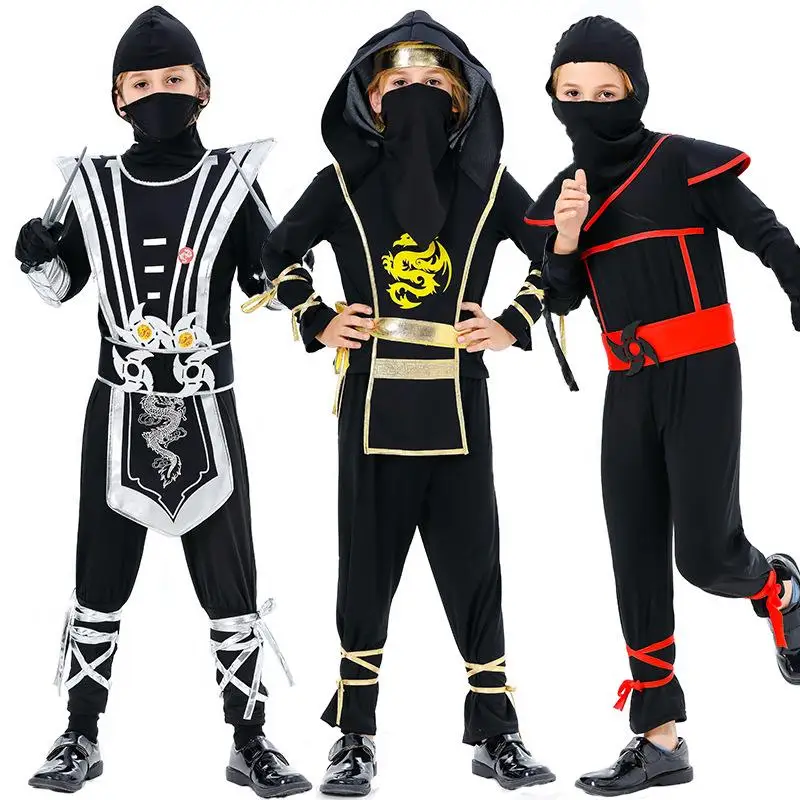 loween Costume da Ninja per bambini Set di tute muscolari Gioco di ruolo Par Abbigliamento per spettacoli teatrali Cinese tradizionale transfrontaliero...