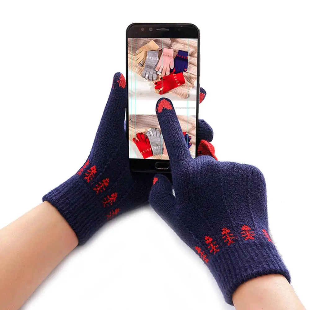 Winter Gloves for Women Cute Cartoon Cats Touch Screen Gloves Full Finger Knitted Mittens Men Gloves