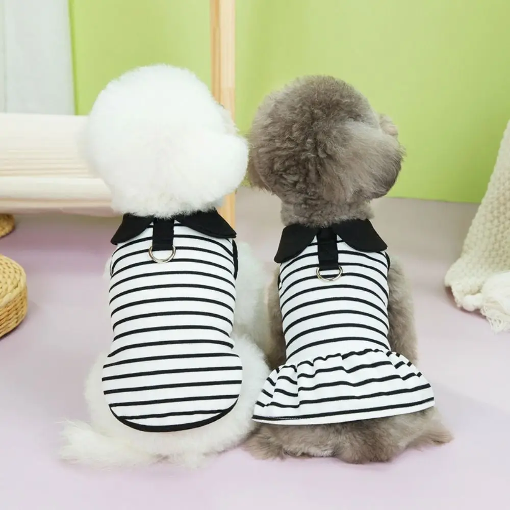 

Comfortable Cute Dog Striped T-shirts Soft Breathable Cat Lapel Dresses Thin Design Dog Vest Harness Spring Summer