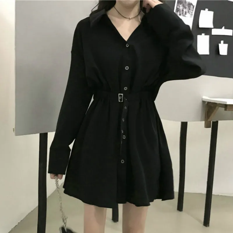 Mini Dress Women New Sexy Slim Abdomen Hepburn Style Fashionable Streetwear Solid Long Sleeve V-Neck Autumn Elegant Temperament