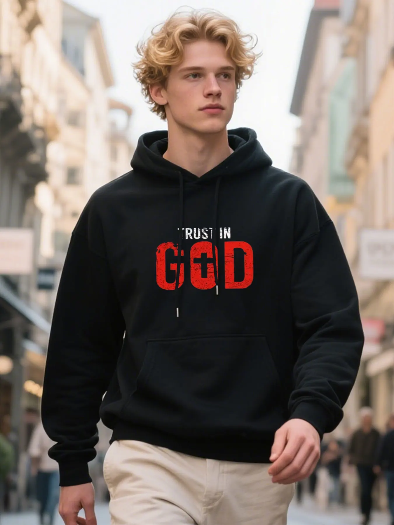 

​Mens Premium Knit Hoodie With Trust In God Print Comfort Fit For Active Wear Easy Care Inspirational Gift​