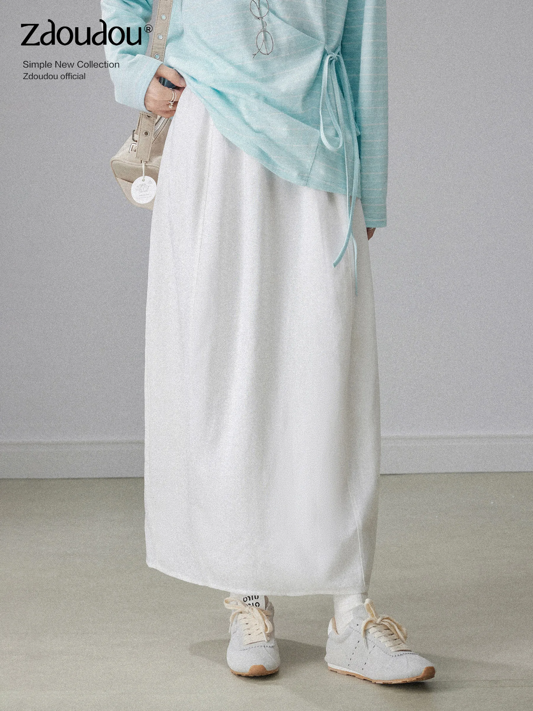 

Юбка А-силуэта с высокой талией и драпировкой для женщин, однотонная, весенняя новинка, корейский стиль, стройнящая, с разрезом, длинная