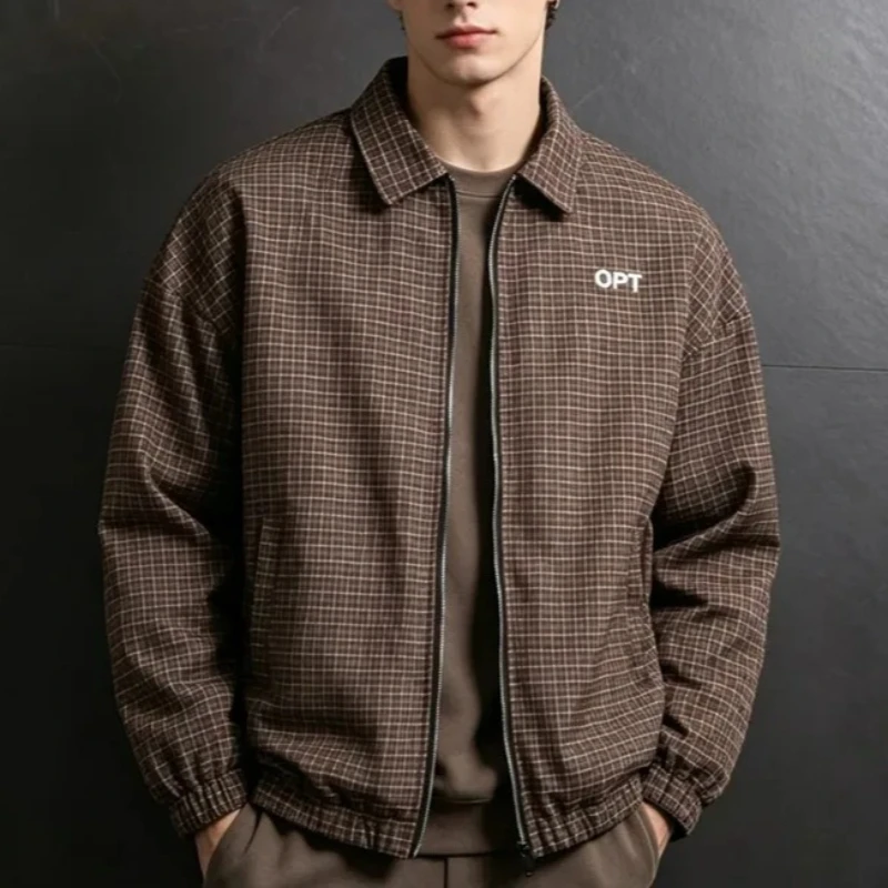 Business Casual Plaid Blazer Coats Man Autumn Retro Work Jackets Men's Turn Down Collar Lapel Coat Spring Vintage Outerwear Tops